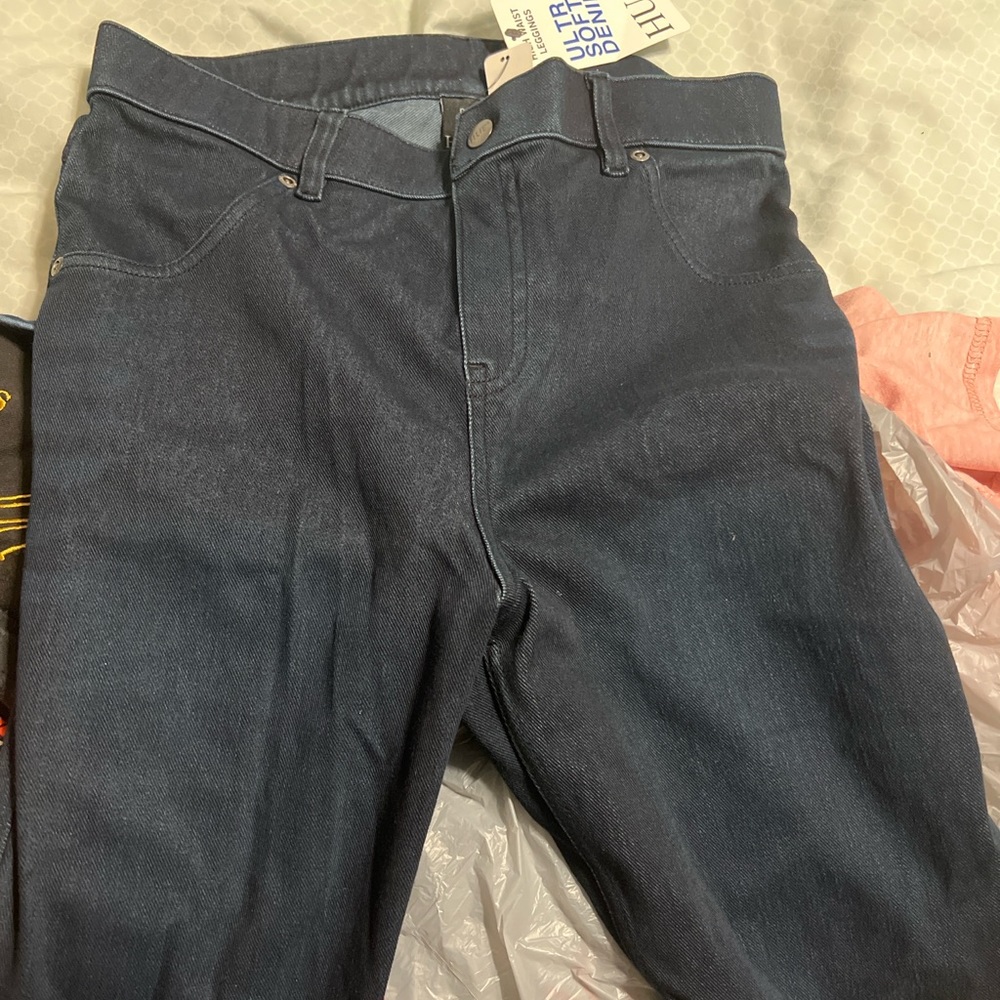 NWT Hue Women's Ultra Soft High Waist Denim Leggings in Black Indigo Wash